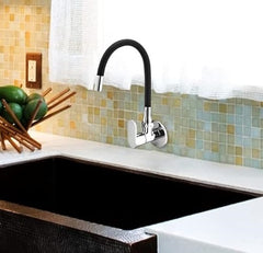 Stainless Steel Kitchen Sink Tap with Ultra flexible Spout, Wall Mount, Chrome, Polished Finish