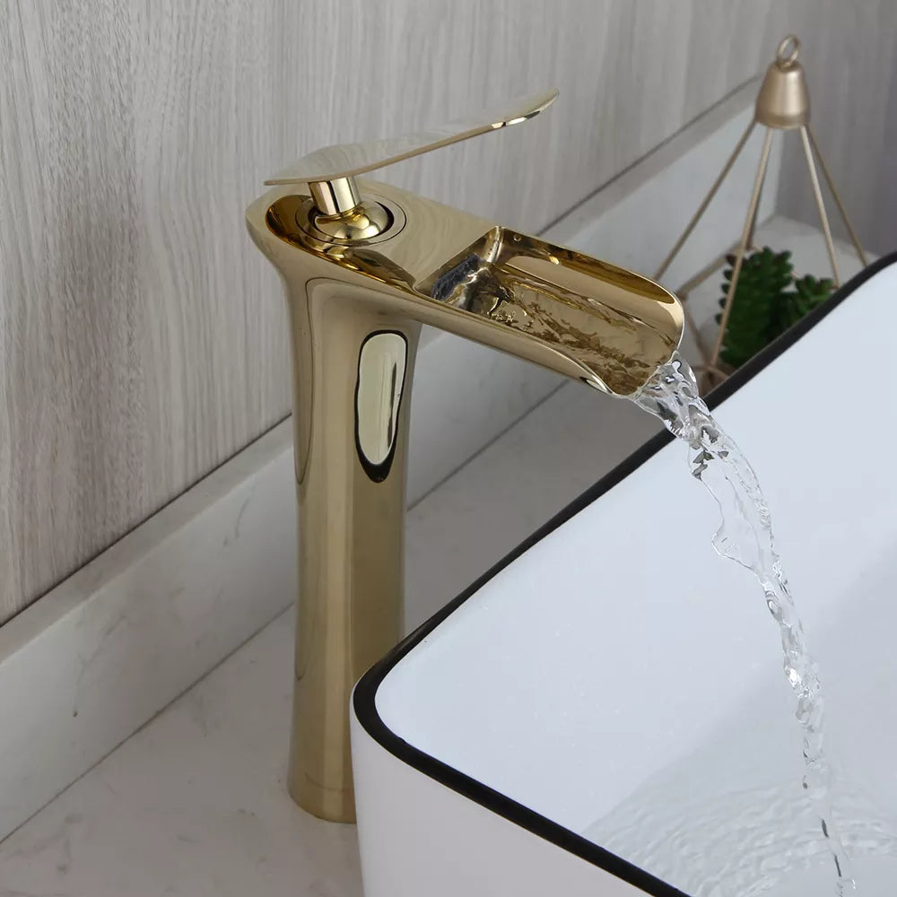 Waterfall Design Single Lever Basin Mixer with Hot & Cold Pipes