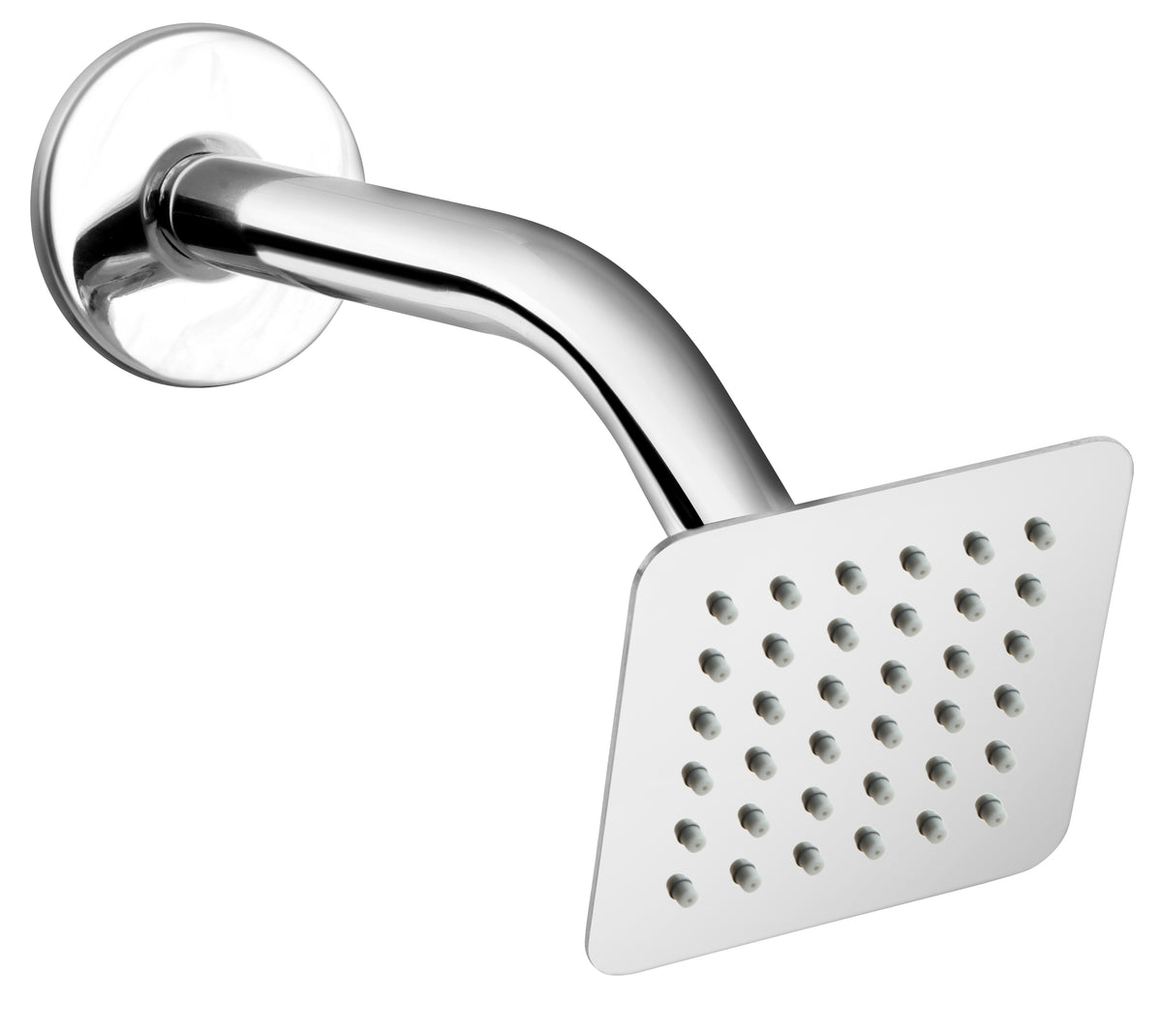 SS Trident Square 4 Inches Shower Head with Arm & Wall Flange