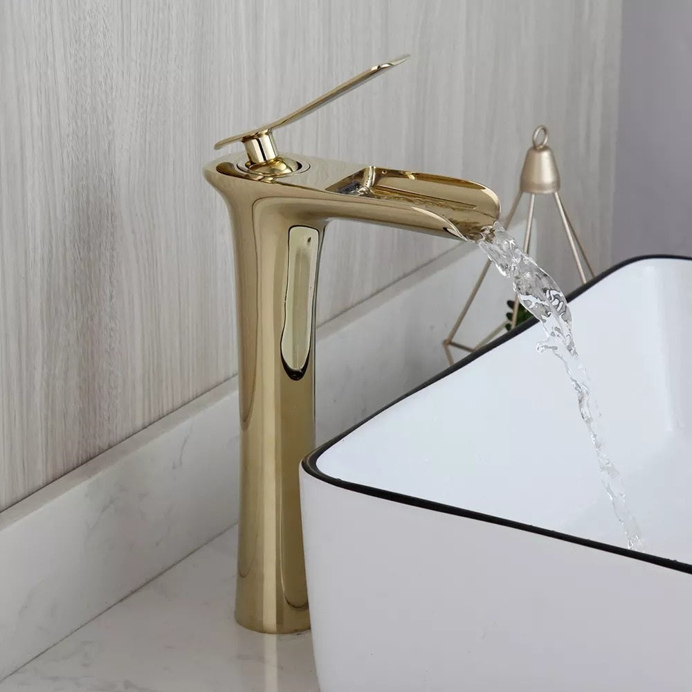 Waterfall Design Single Lever Basin Mixer with Hot & Cold Pipes