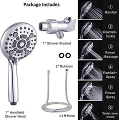 ABS Multi Function 6 Mode Bathroom Hand Shower with 1.5 Mtr Hose & Overhead Shower Adapter, Chrome, Polished Finish - Marcoware