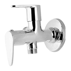 Brass Leaf 2 Way Angle Valve with Wall Flange, Chrome, Polished Finish - Marcoware