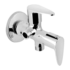 Brass Leaf 2 Way Angle Valve with Wall Flange, Chrome, Polished Finish - Marcoware