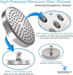 High Density Rain Shower Head 6 Inches , Chrome, Polished Finish - Marcoware